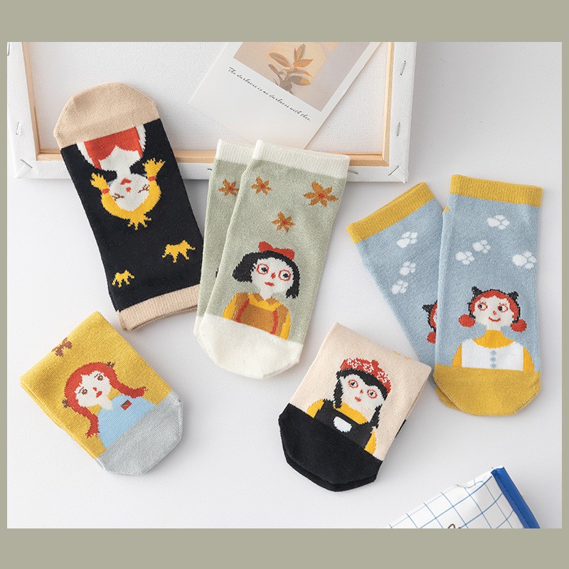 Tất cổ thấp nữ In hình hoạt hình Cute Dễ thương Cổ thuyền Vớ nữ cổ ngắn Hoạt hình Chất Cotton