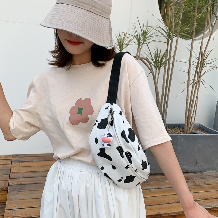 Túi Đeo Chéo , Túi Bao Tử Bò Sữa Vải Canvas Phong Cách Ullzzang GN06