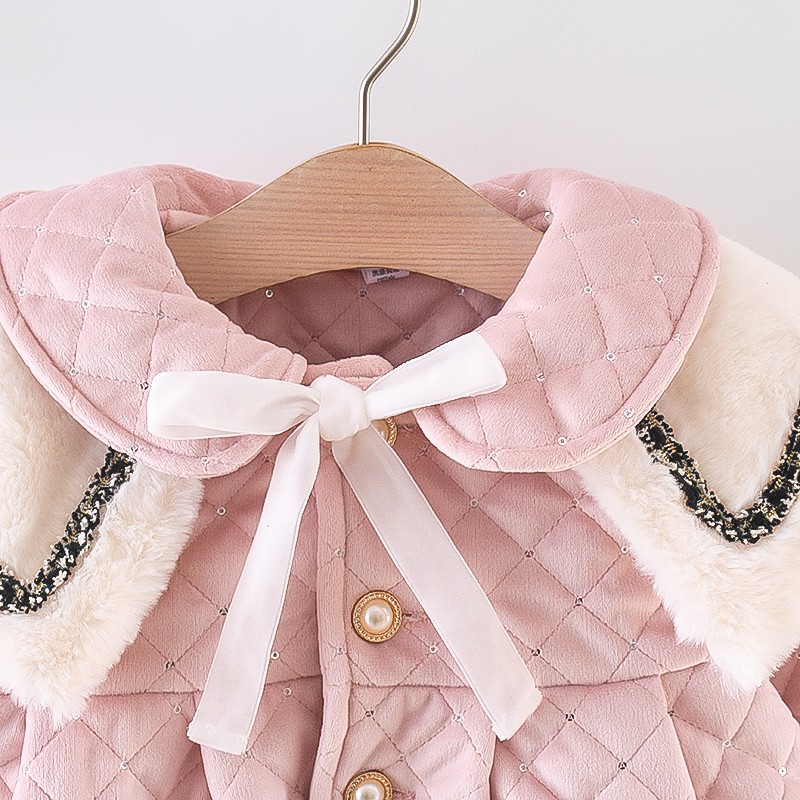 Áo Khoác Tay Dài Đệm cotton Dày Màu Trơn Đính Nơ Thời Trang Mùa Đông Cho Bé Gái Từ 9 Tháng Đến 3 Tuổi