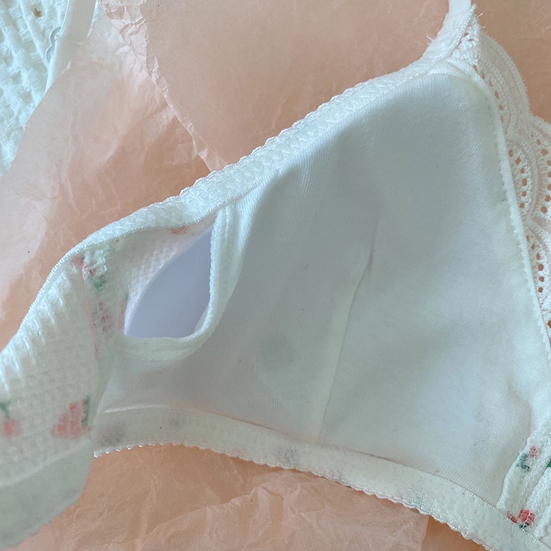 Áo Ngực Cotton Mỏng Không Gọng Thoáng Khí Không Đường May Có Mút Nâng Ngực In Họa Tiết Trái Cây Dễ Thương Cho Nữ