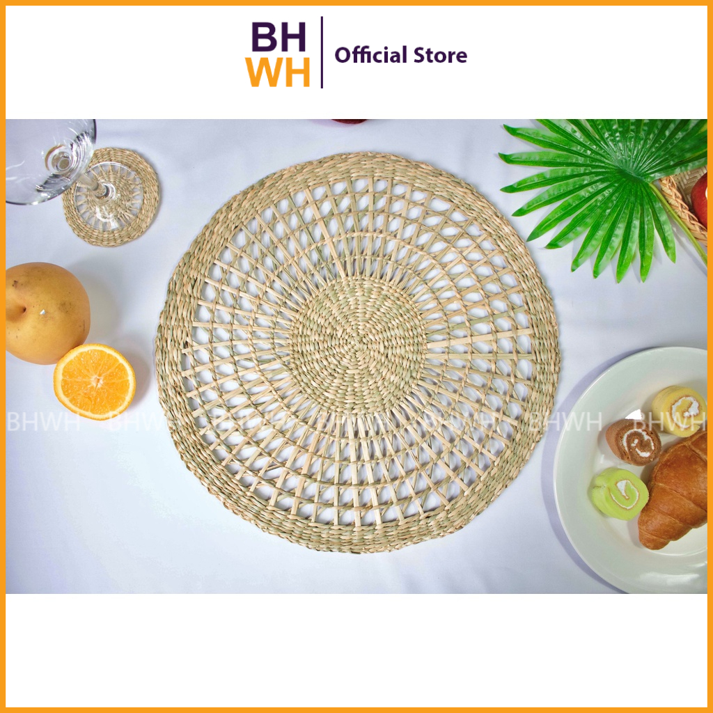 Thảm decor cói họa tiết lót ly, trang trí bàn ăn, decor nhà cửa nhiều kích thước - BHWH