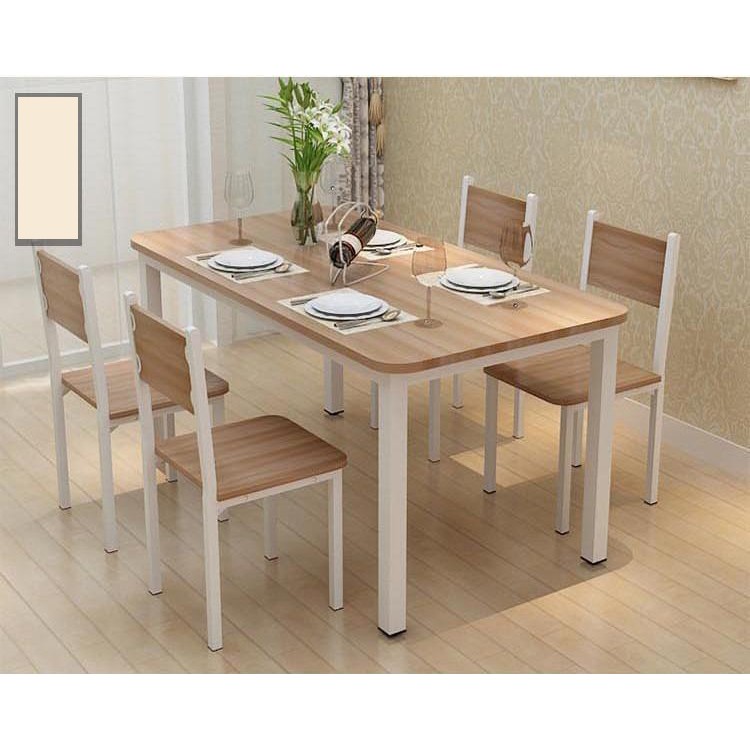 Bộ bàn ăn 4 ghế tựa khung thép mẫu vân gỗ | BigBuy360 - bigbuy360.vn