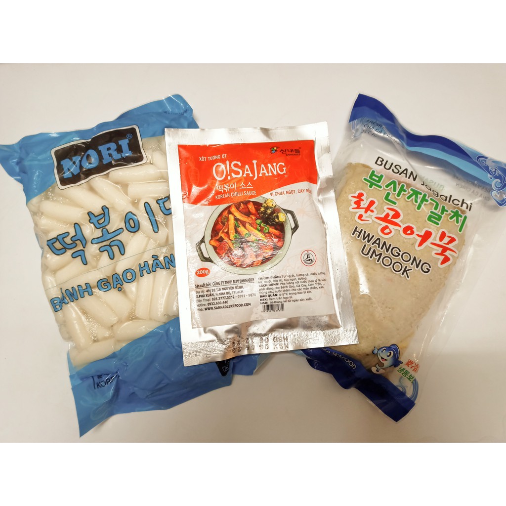 combo 1kg BÁNH GẠO NORI siểu rẻ + 450G CHẢ CÁ + 200G SỐT OSAJANG HÀN QUỐC