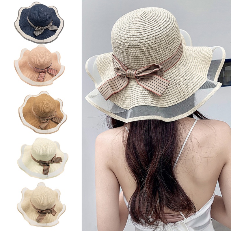 Xiangbao Mũ Rơm Đính Nơ Có Thể Gập Lại Trang Trí Chống Nắng Du Lịch Ngoài Biển Giảm Tia UV Harm