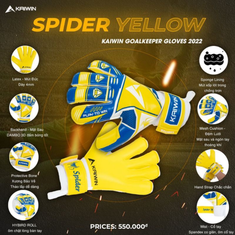 Găng tay thủ môn Kaiwin Spider 2022 có xương trợ lực