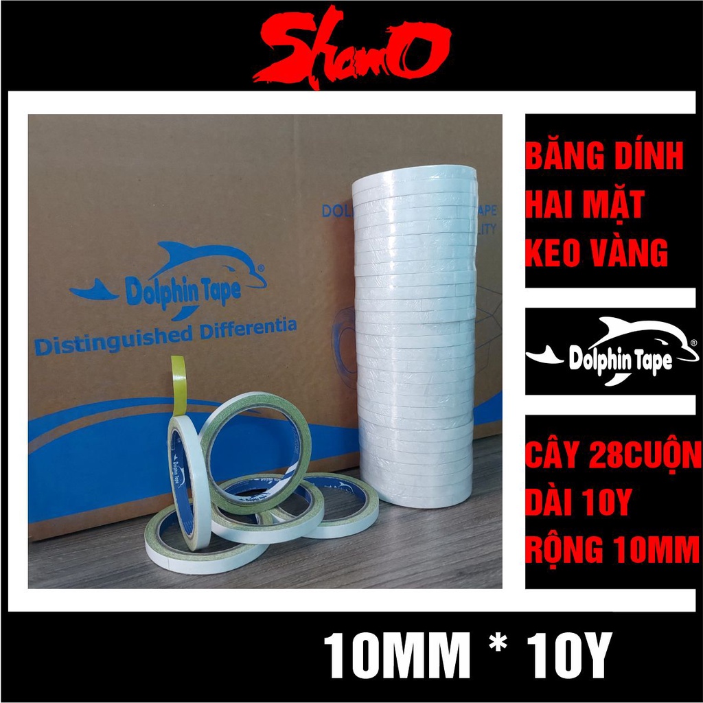 Băng dính 2 mặt keo vàng (Dài 10Y x Rộng 10mm) – Dùng trong công tác văn phòng phẩm, dán hồ sơ, bao thư..