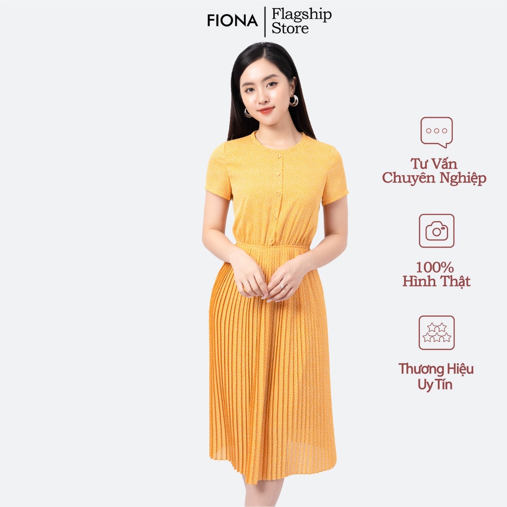 Đầm xòe dập nhăn chun eo cổ xếp bèo FIONA F451333