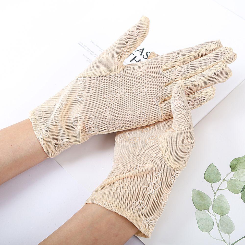 Găng Tay Chống Nắng Bảo Vệ Ngón Tay Bằng Lụa Lạnh Phối Ren Mỏng Thoáng Khí Thời Trang Cho Nữ