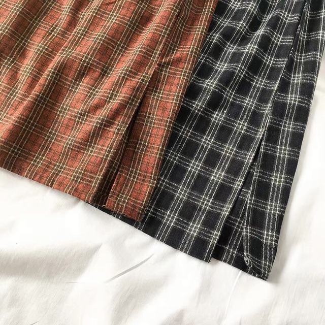 CV45 CHÂN VÁY DÁNG DÀI KẺ CARO XẺ MỘT BÊN EO CHUN