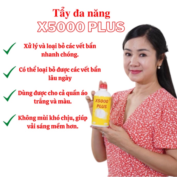 Nước Thuốc Tẩy Quần Áo Đa Năng X5000Plus - Đánh Bay Mọi Vết Bẩn - Dùng Được Cho Cả Quần Áo Màu - Tặng 5 Móc Dán