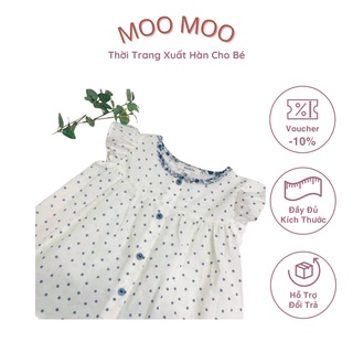 Áo kiểu chấm bi khuy trước susu&cara màu trắng cổ viền bèo tiểu thư hàn quốc