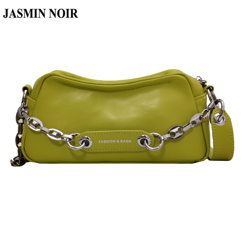 Túi Đeo JASMIN NOIR Chéo Nắp Gập Bằng Da PU Phối Dây Xích Thời Trang Cho Nữ