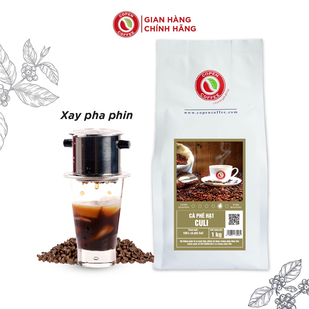 Cà phê hạt rang mộc Culi - Copen Coffee 1kg, đắng đậm, hậu vị sâu