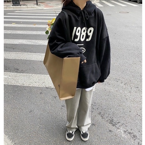 Áo hoodie nam nữ chất nỉ cotton form rộng in 1989 mũ to 2 lớp, áo hoodie nỉ bông màu đen ulzzang tay bo phong cách Hàn