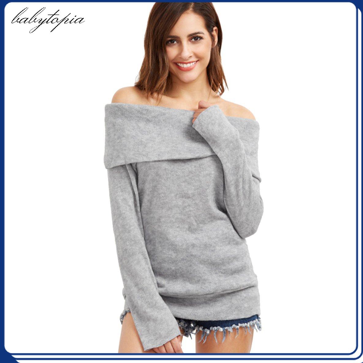 Áo Sweater Cổ Thuyền Hở Vai Thời Trang Thu Đông Quyến Rũ Cho Nữ