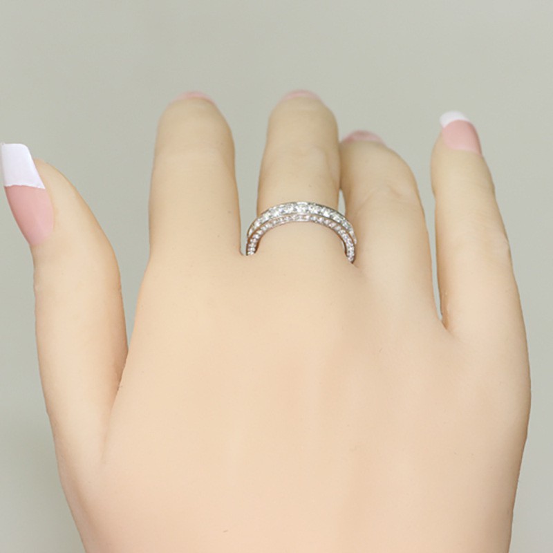 weiweijewelry/Nhẫn vàng trắng thời trang cho nữ-Nhẫn đính hôn kim cương đá quý trắng tự nhiên