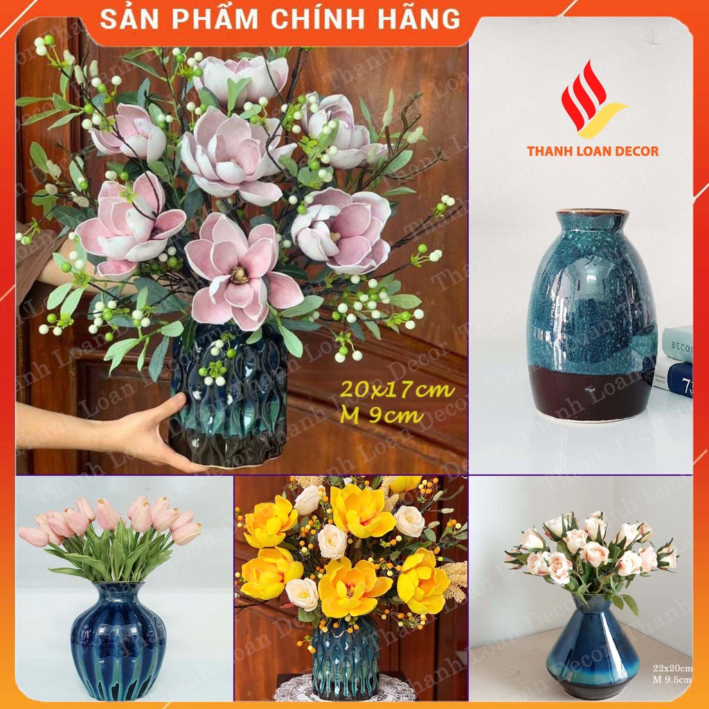 Lọ hoa trang trí Bát Tràng cỡ vừa - Bình hoa gốm decor - Men xanh hỏa biến đẹp - Loại 1 (không bao gồm hoa)