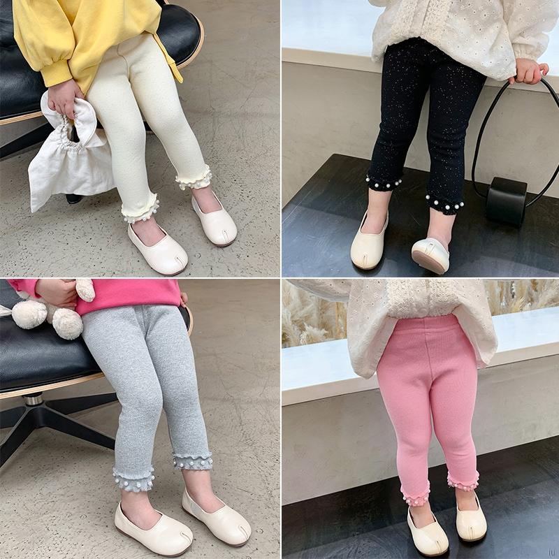 Quần Legging Màu Trơn Đính Ngọc Trai Cho Bé Gái