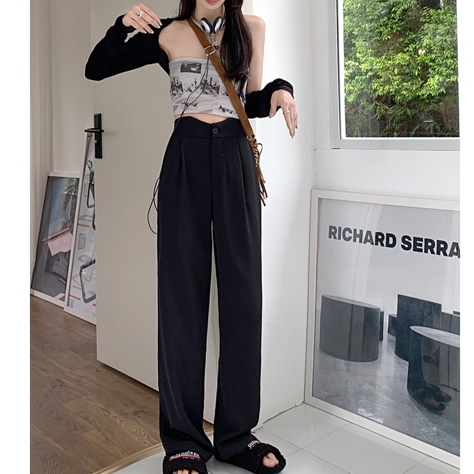 QKOOLE  Bộ Áo Vest Lưng Cao + Quần Dài Ống Rộng Thời Trang Hàn Quốc Thanh Lịch Cho Nữ