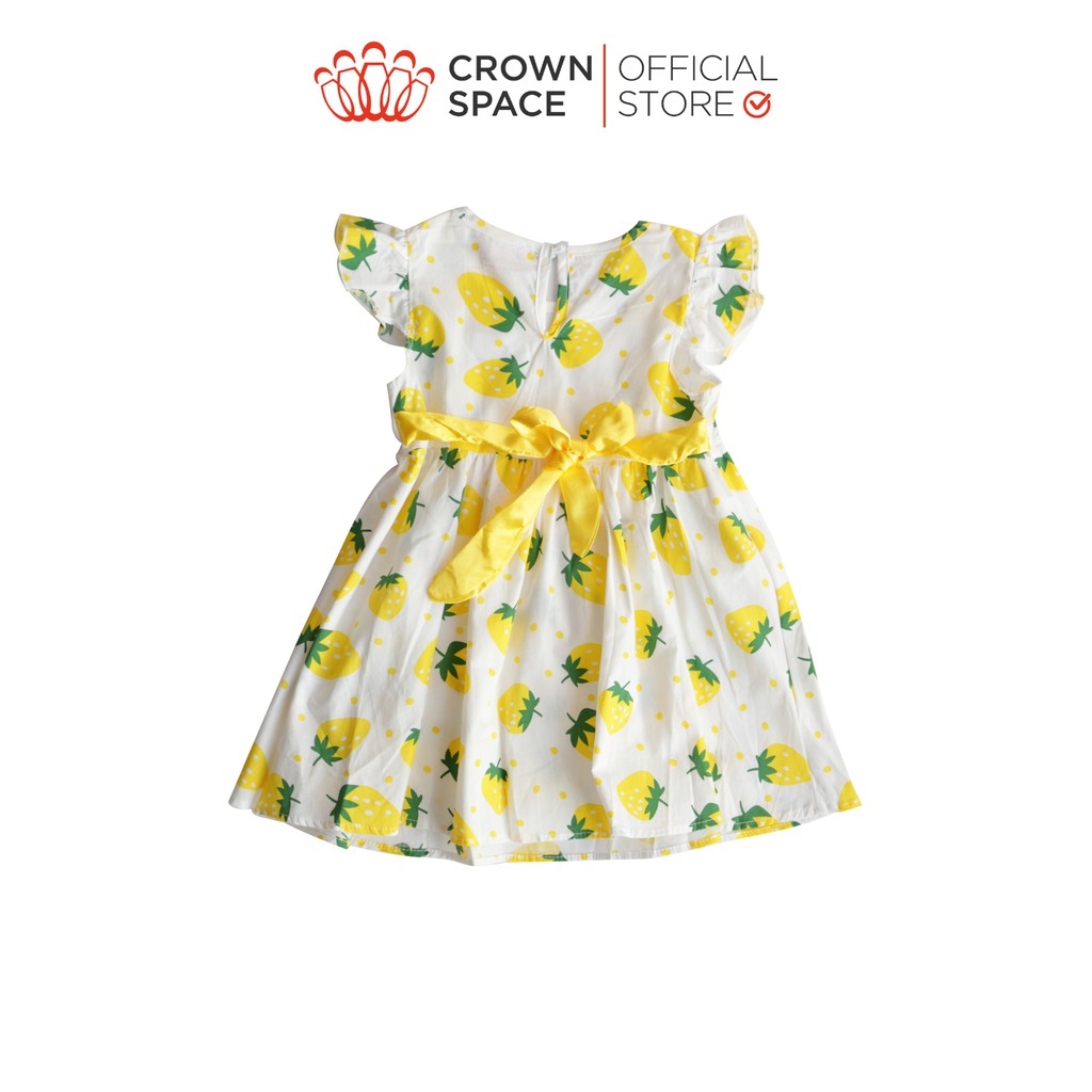 Đầm Bé Gái Cao Cấp Crown Space CKGS2811316 - Thắt Nơ Siêu Xinh, Họa Tiết Quả Dâu – Cotton Thoáng Mát Size 9-14Kg