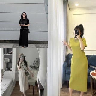 Đầm dáng suông cổ tròn dập ly chun tăm tay ngắn nữ ⭐️freeship