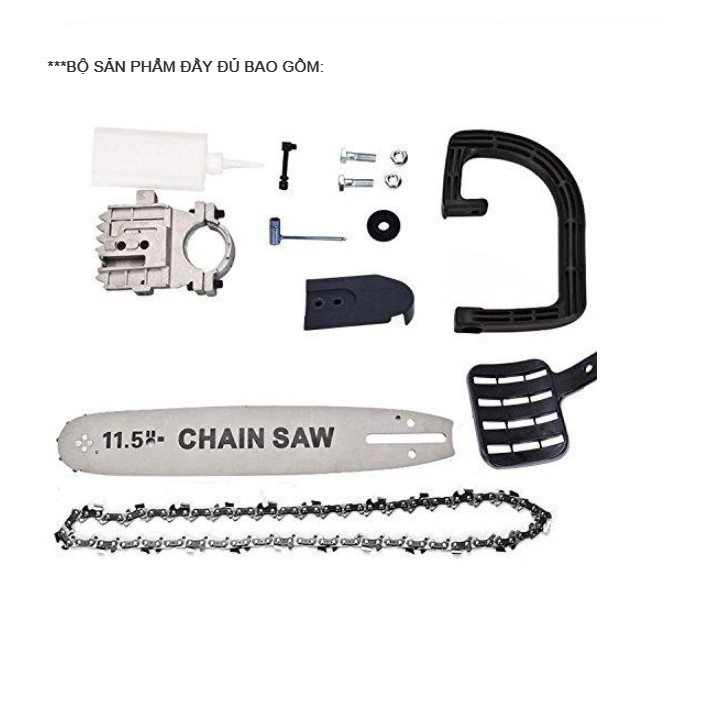 [Xả kho tết] Lưỡi cưa xích gắn máy mài cầm tay, Bộ chuyển máy mài thành máy cưa CHAINSAW - BẢO HÀNH UY TÍN