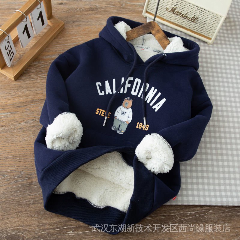 Áo Nỉ Một Mảnh Lót Lông Cừu Dày Phong Cách Mới Mùa Thu Đông Dễ Phối Đồ Cho Bé Trai