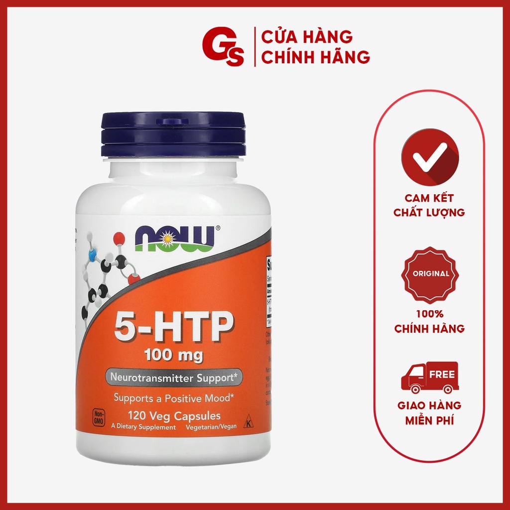 Viên uống Vitamin Now 5-HTP 100 mg (120 Veg Capsules) nhập khẩu Mỹ, cải thiện tâm trạng, chất lượng giấc ngủ
