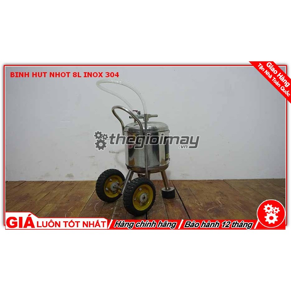 Bình hút nhớt 8l inox 304 dùng cho tiệm sửa xe nhỏ