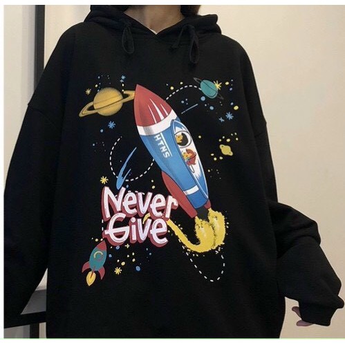 Áo khoác, áo hoodie unisex nam nữ nỉ ngoại tên lửa never give cực đỉnh năng động thời trang học đường