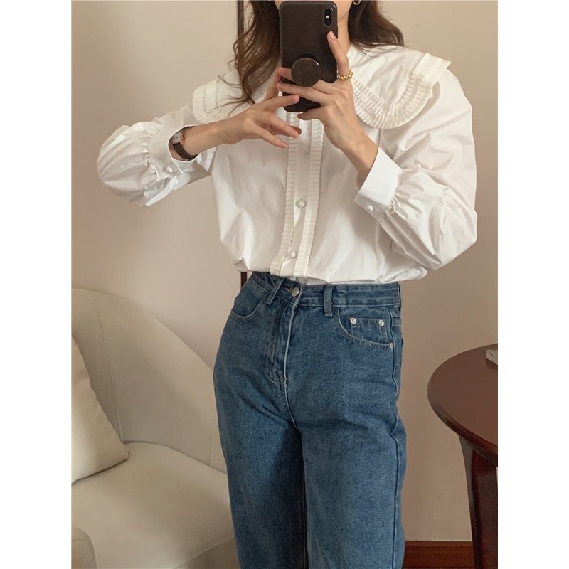 Áo sơ mi dài tay phối ren thời trang thanh lịch cho nữ 48257