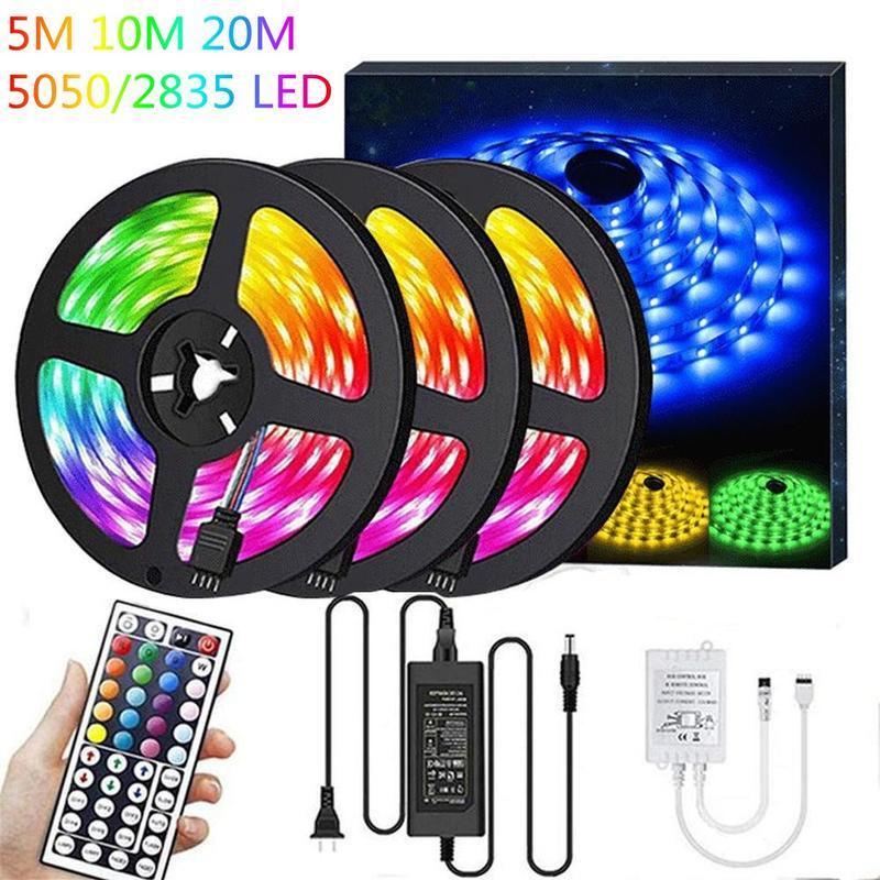 Dây đèn LED Smd Rgb 5050/ 2835 Dc12V 5m/ 10m/ 15m/ 20m không thấm nước có điều khiển từ xa 44 phím Ir