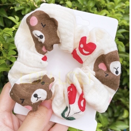 [Handmade] Scrunchies cột tóc, buộc tóc tiểu thư hình gấu màu be dễ thương cho bạn nữ