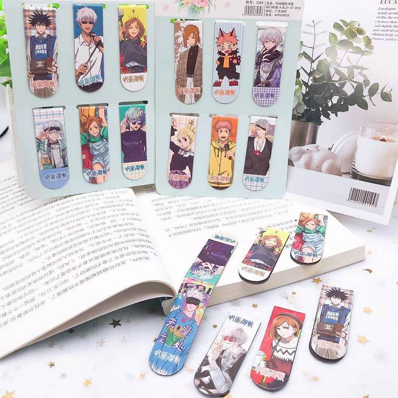 Bookmark Nam Châm  6Pcs/Pack Anime Jujutsu Kaisen Magnetic Bookmarks Gojou Satoru Nanami Kento Ryoumen Sukuna DIY Decoration Books mark Page Stationery Student Office Supply gift