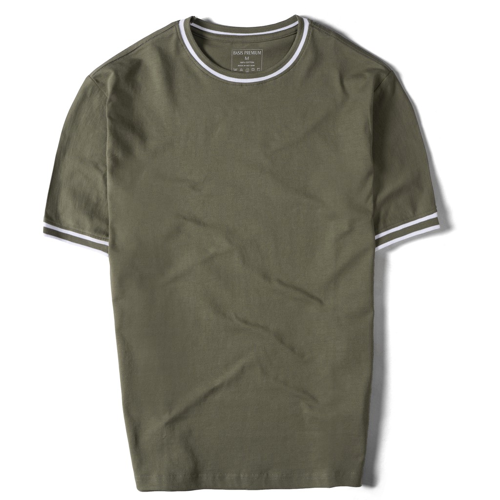 Áo thun cổ tròn tay ngắn PREMIUM phối viền cao cấp, chất liệu 100% cotton, Basis AT05 | BigBuy360 - bigbuy360.vn