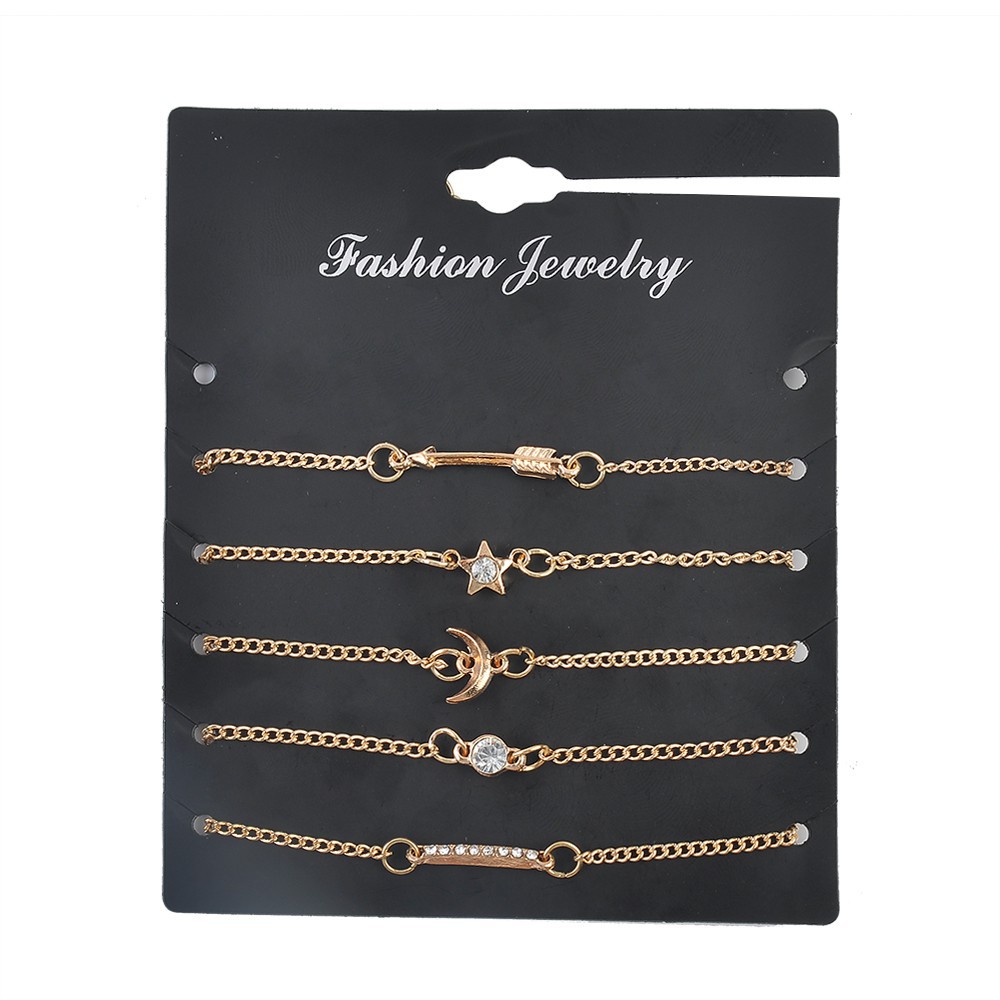 Bộ 5 vòng đeo tay thời trang bằng hợp kim mạ vàng đầy cá tính