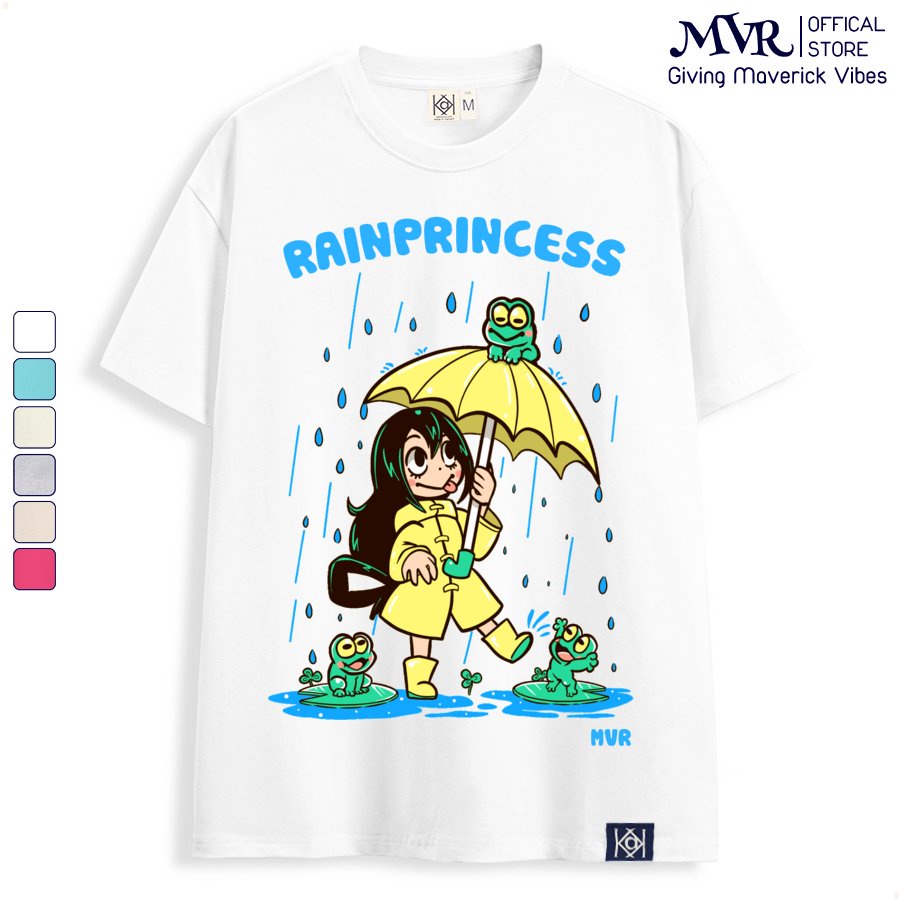 Áo thun nữ unisex Áo thun nữ cổ tròn Cotton thoáng mát Công chúa ếch che dù trời mưa MVR KK3861