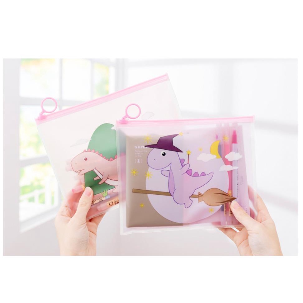 Túi Đựng Tài Liệu Khổ A5 Bằng PVC Trong Suốt Họa Tiết Khủng Long Dễ Thương