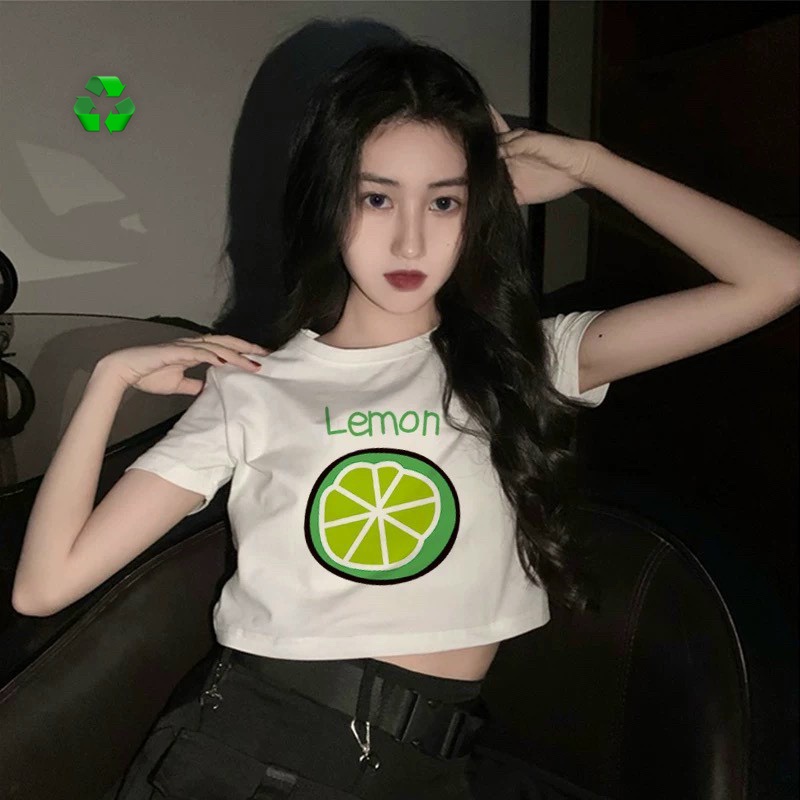 Áo thun nữ croptop tay ngắn in hình LEMON hot