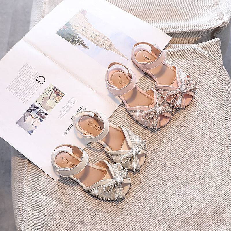 Sandal dép quai hậu công chúa nơ óng ánh cho bé gái từ 2 đến 9 tuổi (D218)