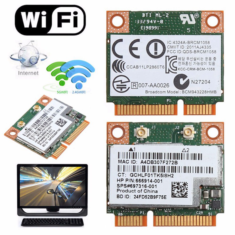 Card Wifi Bluetooth 4.0 Không Dây 2.4ghz Mini Pci-E Cho Hp Bcm943228Hmb Sps 718451 -001