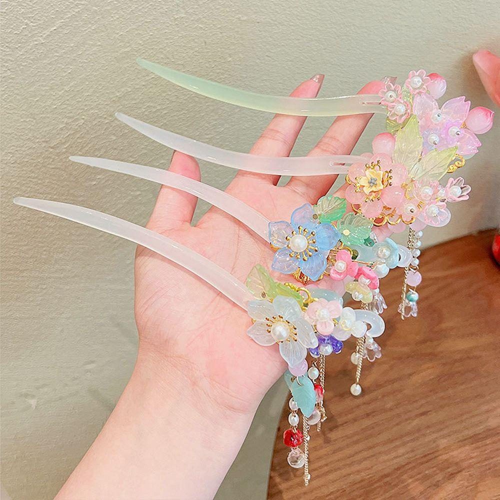 Trâm Cài Tóc Phối Tua Rua Hình Chữ U Phong Cách Trung Hoa Cổ Điển Cho Bé Gái