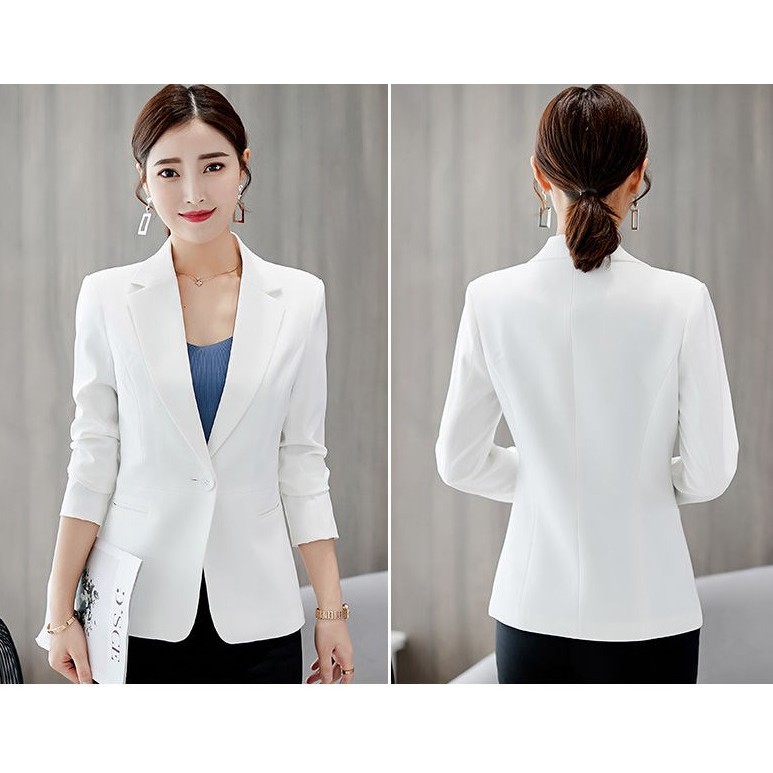 Áo khoác vest nữ blazer dáng ngắn kiểu Hàn Quốc 2 lớp chất liệu tuyết mưa mầu Trắng,Đen,Xanh,Đỏ | BigBuy360 - bigbuy360.vn