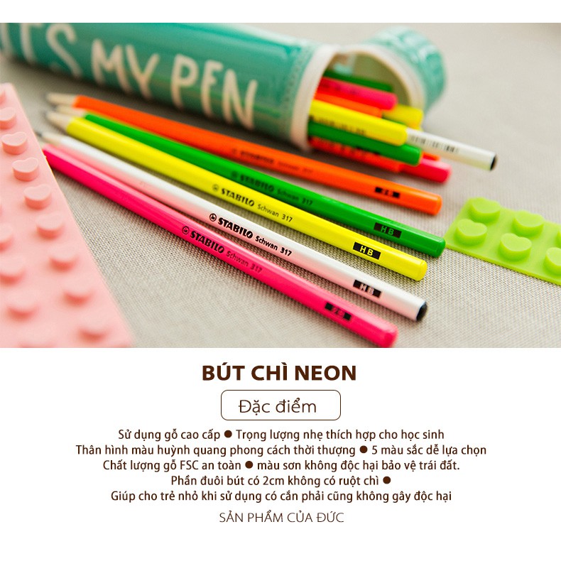 Bộ 24 cây bút chì gỗ STABILO Schwan 317 2B xanh lá neon + tẩy ExamGrade ER196E (PC317G/24-2BG)