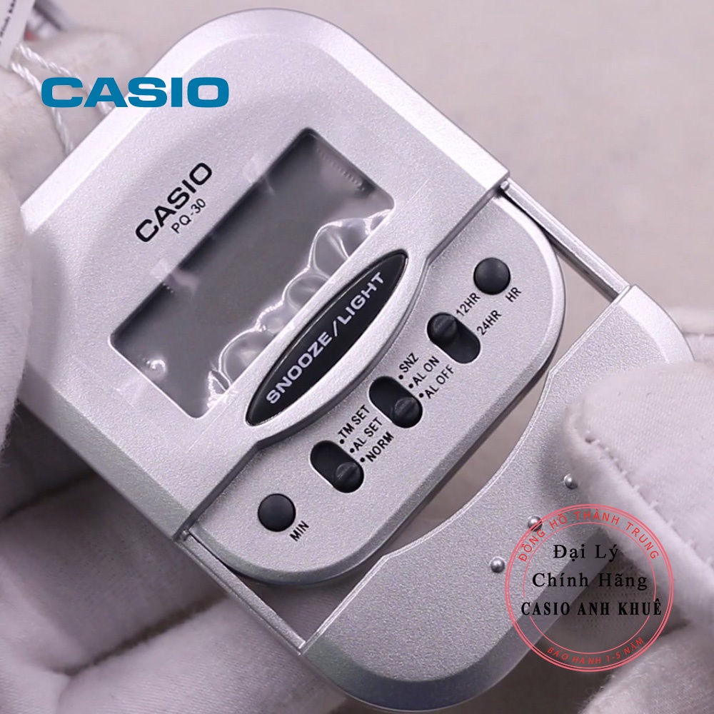 Đồng hồ báo thức du lịch - để bàn điện tử Casio PQ-30-8DF màu xám trắng 6X6cm