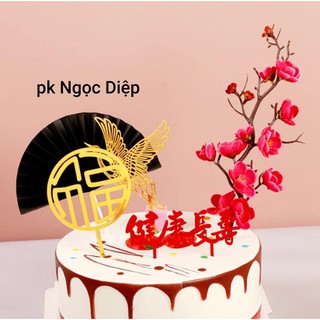 cành hoa đào trang trí bánh