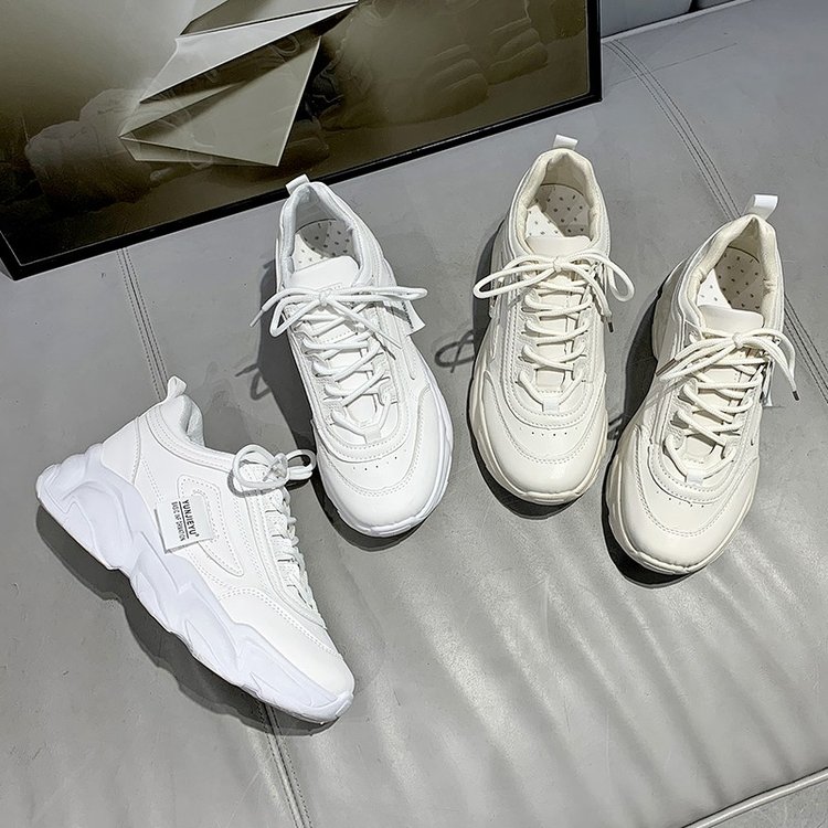 Giày thể thao nữ Yunji - giày sneaker nữ 2 màu trắng kem da mềm đế độn cao 5 cm giày nữ ulzzang hàn quốc giá rẻ 2021