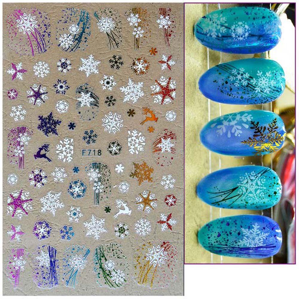 OCEANMAP Miếng Dán Trang Trí Móng Tay Họa Tiết Tuần Lộc / Hoa Tuyết / Chữ Tiếng Anh Màu Sắc