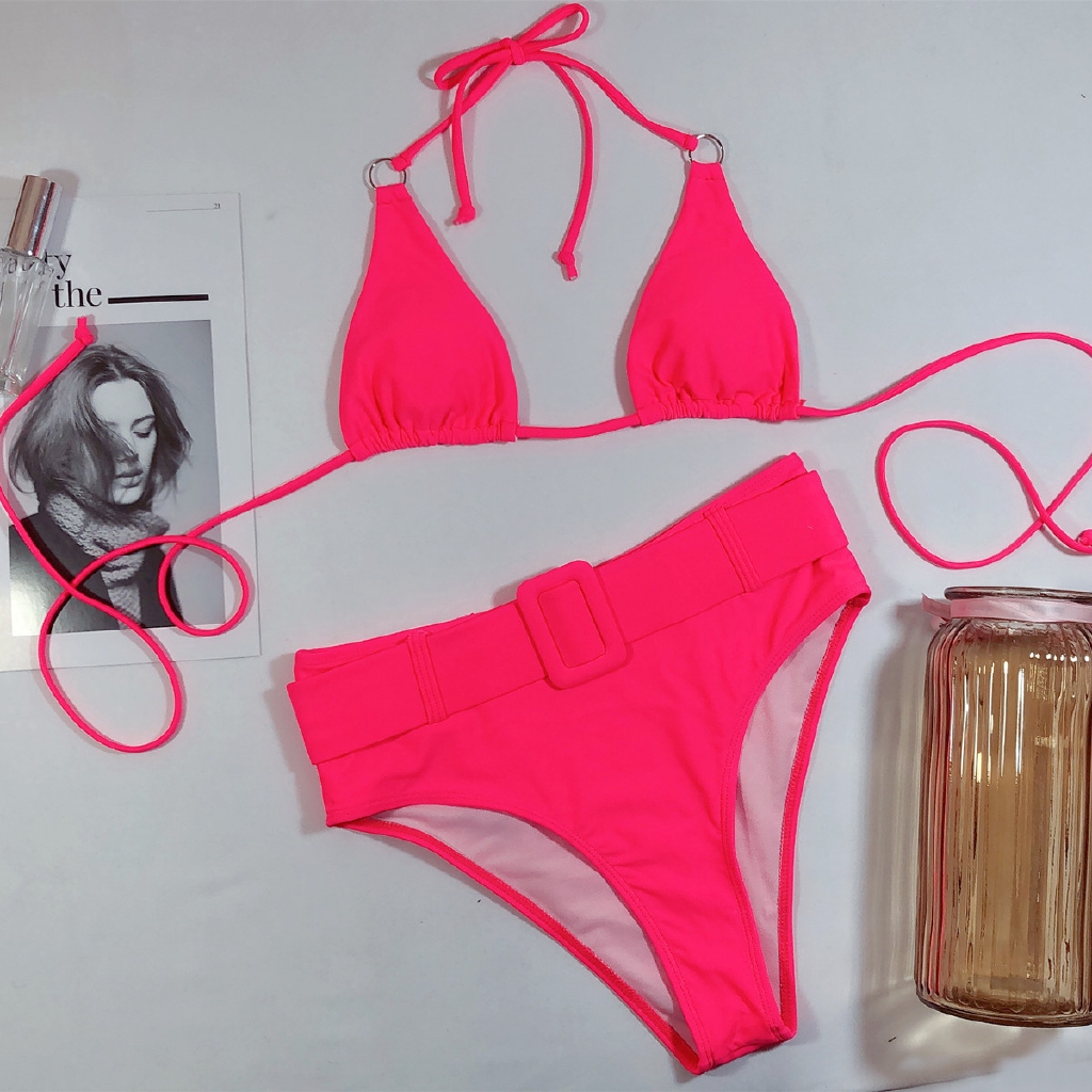 Sexy Women 2piece Buckle Colorful Halter Swimsuit Summer Beach Bikini