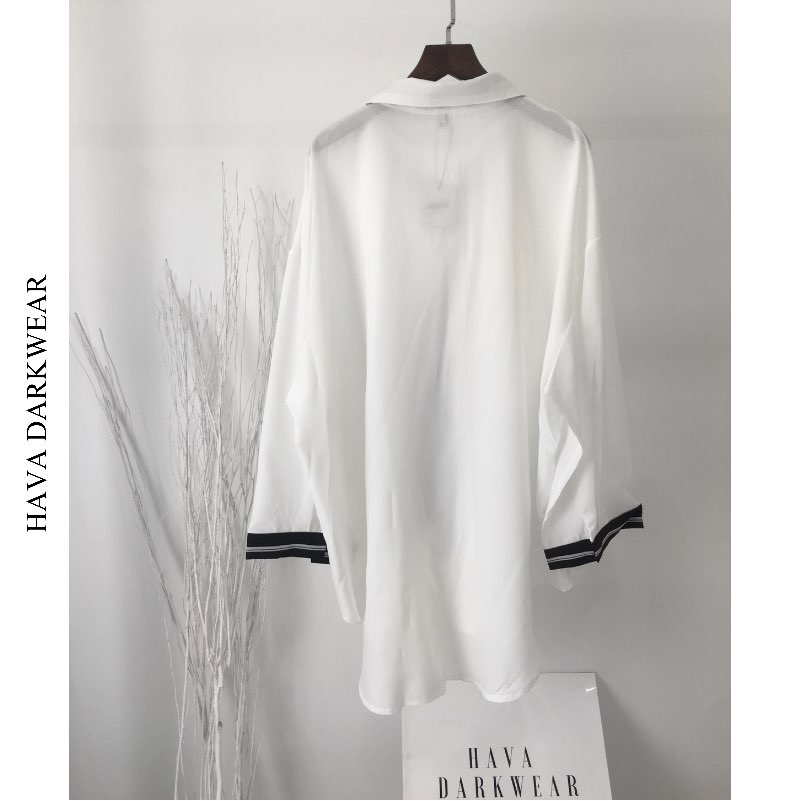 Áo sơ mi đen, trắng phối cavat HAVADW chất mềm mát form oversize suông rộng cá tính ASM05